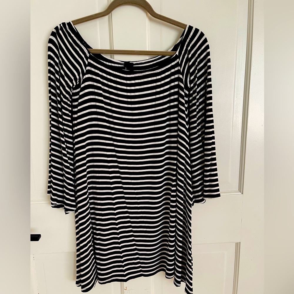 Boutique off the shoulder mini bell sleeve dress.